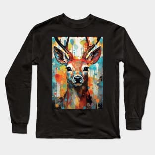 Deer Watercolor Painting Abstract Art Long Sleeve T-Shirt